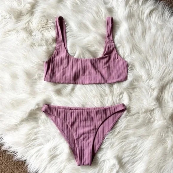 Mikoh Other - Mikoh Mauve Ribbed Scoop Bikini Set